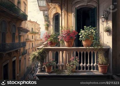 balcony with potted flowers on fa???? ?? ??? ????? ???? ? ???? ?? ??? ???????? ???????? ?????????? ???