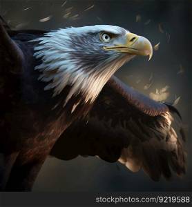 Bald eagle soaring in the air with spread beautiful wings. American symbol of freedom. AI generated.. Bald eagle soaring in the air with spread beautiful wings. AI generated.