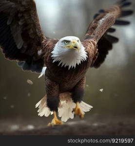 Bald eagle soaring in the air with spread beautiful wings. American symbol of freedom. AI generated.. Bald eagle soaring in the air with spread beautiful wings. AI generated.