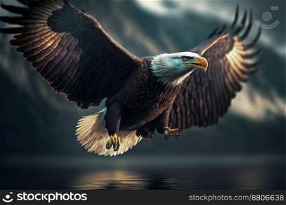 Bald Eagles flies very close to the water