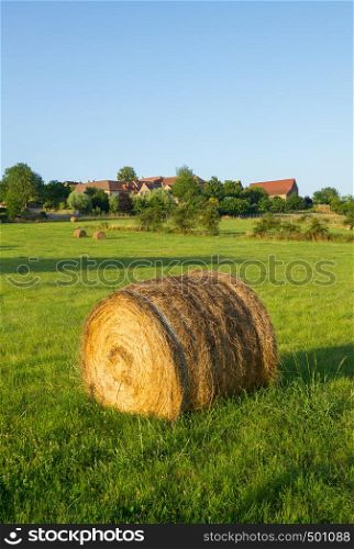 Bale with hay on a field in Burgundy, France