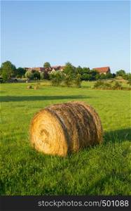 Bale with hay on a field in Burgundy, France