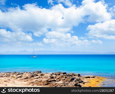 Balearic Formentera island in Escalo beach mediterranean turquoise sea