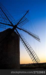 balearic islands windmill wind mill sunset in Formentera La Mola