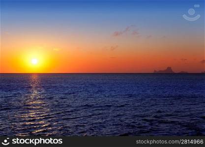 Balearic sunset from La Savina in Formentera with Es Vedra of Ibiza in background