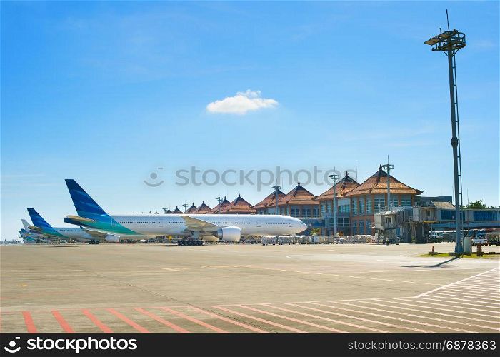Balinese airport in a bright sunny day. Bali island, Indonesia