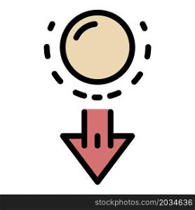Ball and down arrow icon. Outline ball and down arrow vector icon color flat isolated. Ball and down arrow icon color outline vector