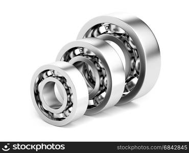 Ball bearings with different sizes on white background