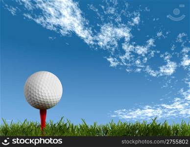 Ball for a golf on a green lawn. 3d rendering