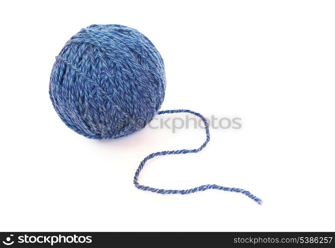 ball of blue wool threads isolated