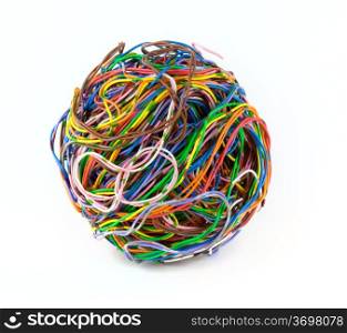 Ball of colored wire isolated on white background&#xA;