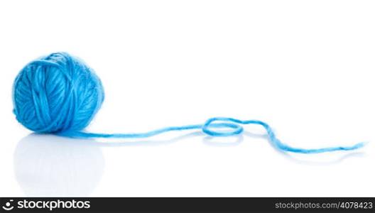 Ball of knitting yarn on a white background