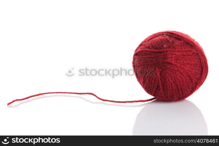 Ball of knitting yarn on a white background