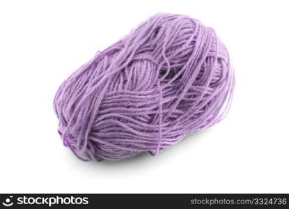 Ball of purple knitting wool or yarn isolated on white background.