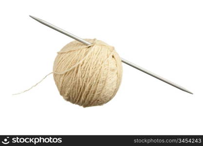 ball of wool and knitting needles isolated on a white background