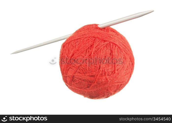 ball of wool and knitting needles isolated on a white background