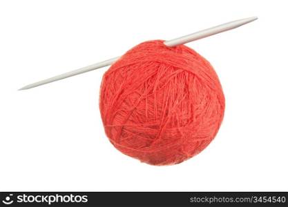 ball of wool and knitting needles isolated on a white background