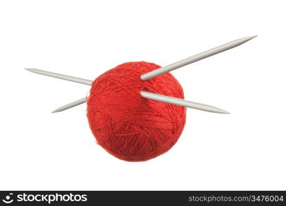 ball of wool and knitting needles isolated on a white background