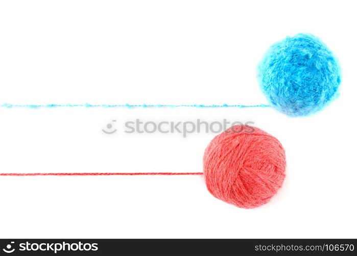 Ball of yarn for knitting isolated on white background. Flat lay, top view. Free space for text.