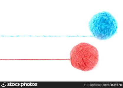 Ball of yarn for knitting isolated on white background. Flat lay, top view. Free space for text.