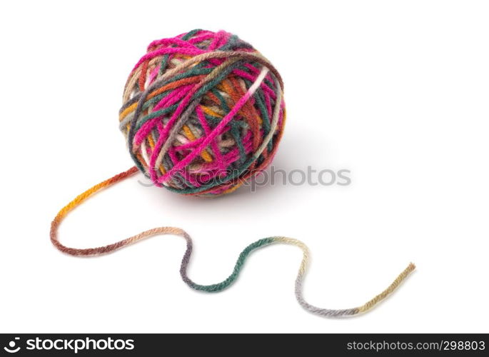 Ball of yarn on white background