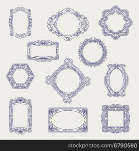 Ball pen sketch of vintage frames. Ball pen sketch of vintage ornamental frames vector