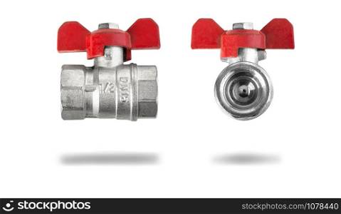 Ball valve with red handle isolated on white background with clipping path