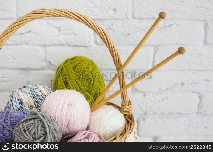 ball yarns with crochet wicker basket