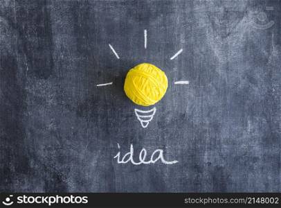 ball yellow yarn with idea text chalkboard
