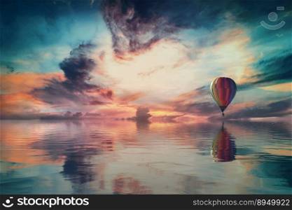 balloon sea clouds reflection