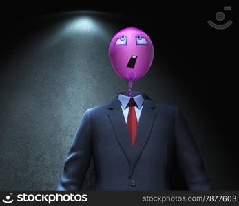 Balloon with a face and suit in spot of light