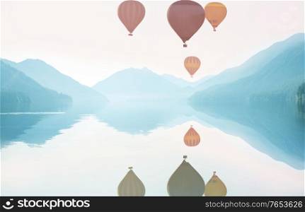 Balloons above . Travel natural background. travel freedom flight