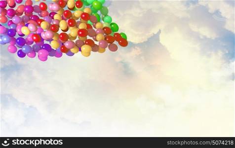 Balloons in sky. Image of colorful balloons flying in sky
