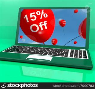 Balloons On Computer Showing Sale Discount Of Fifteen Percent Online. Balloons On Computer Show Sale Discount Of Fifteen Percent Online