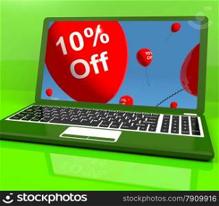 Balloons On Computer Showing Sale Discount Of Ten Percent Online. Balloons On Computer Show Sale Discount Of Ten Percent Online