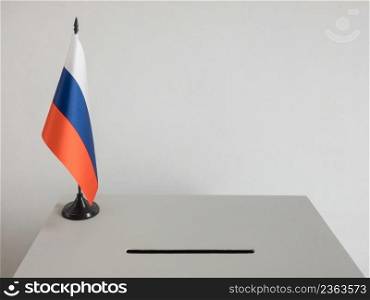 Ballot box with national flag of Russia. Presidential election in 2018. the Russian tricolor flag