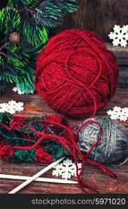 Balls of wool for knitting. A few skeins of wool yarn segment associated tissue