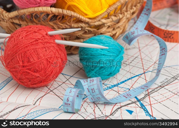 balls of yarn on a background pattern