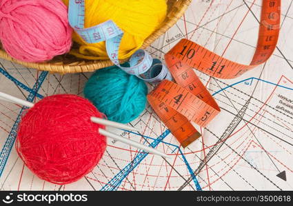 balls of yarn on a background pattern