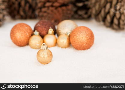 Balls with snow for the Xmas tree decoration