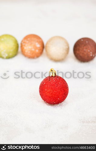 Balls with snow for the Xmas tree decoration