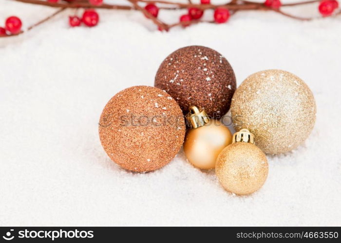 Balls with snow for the Xmas tree decoration