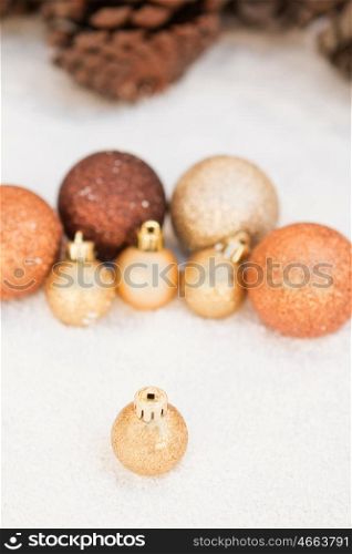 Balls with snow for the Xmas tree decoration