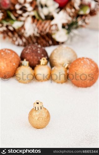 Balls with snow for the Xmas tree decoration