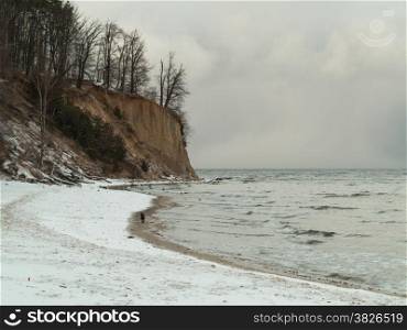 Baltic sea bay Gdynia cliff in Orlowo Poland. Beautiful winter landscape