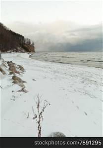 Baltic sea bay Gdynia cliff in Orlowo Poland. Beautiful winter landscape
