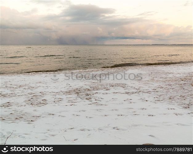 Baltic sea bay Gdynia Orlowo Poland. Beautiful winter landscape