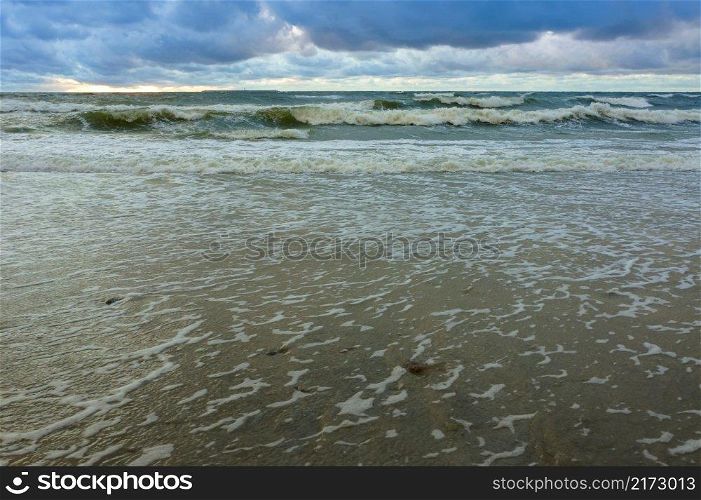 Baltic sea coast, small waves on the sea, ships on the sea horizon. small waves on the sea, ships on the sea horizon, Baltic sea coast