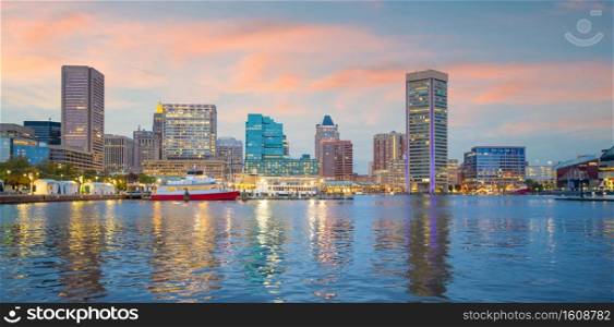 Baltimore city downtown skyline cityscape of USA