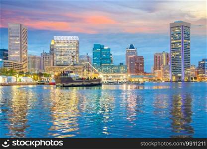 Baltimore city downtown skyline cityscape of USA